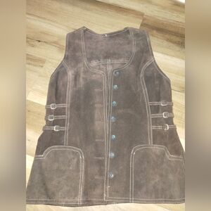 Vintage Leather Suede Patchwork Vest Brown Medium